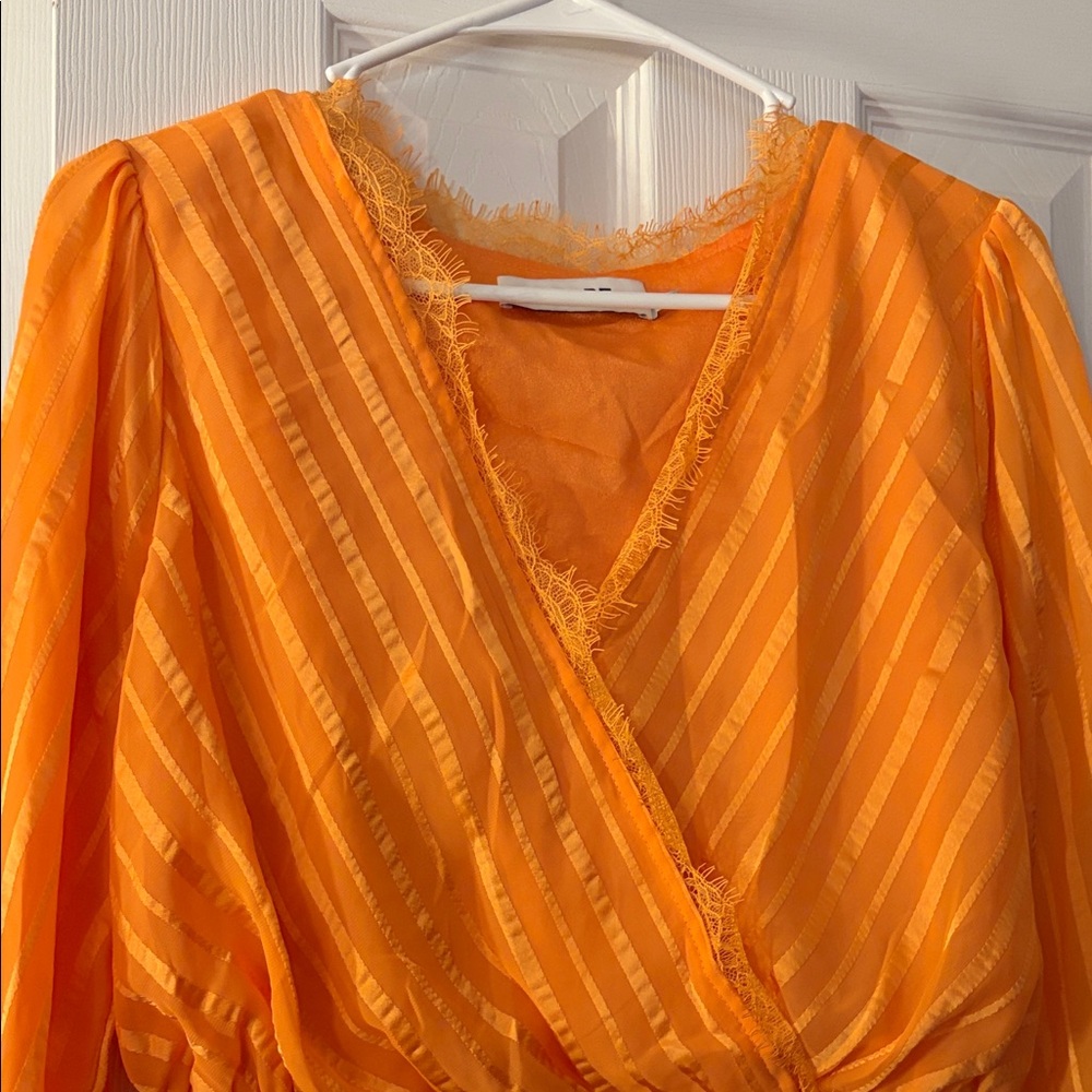 DO+BE Women's Vibrant Orange Striped Blouse - Picture 3 of 7